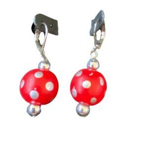 Seasons Red Orb with Silver Polka Dots Dangle/Drop Earrings | NEW